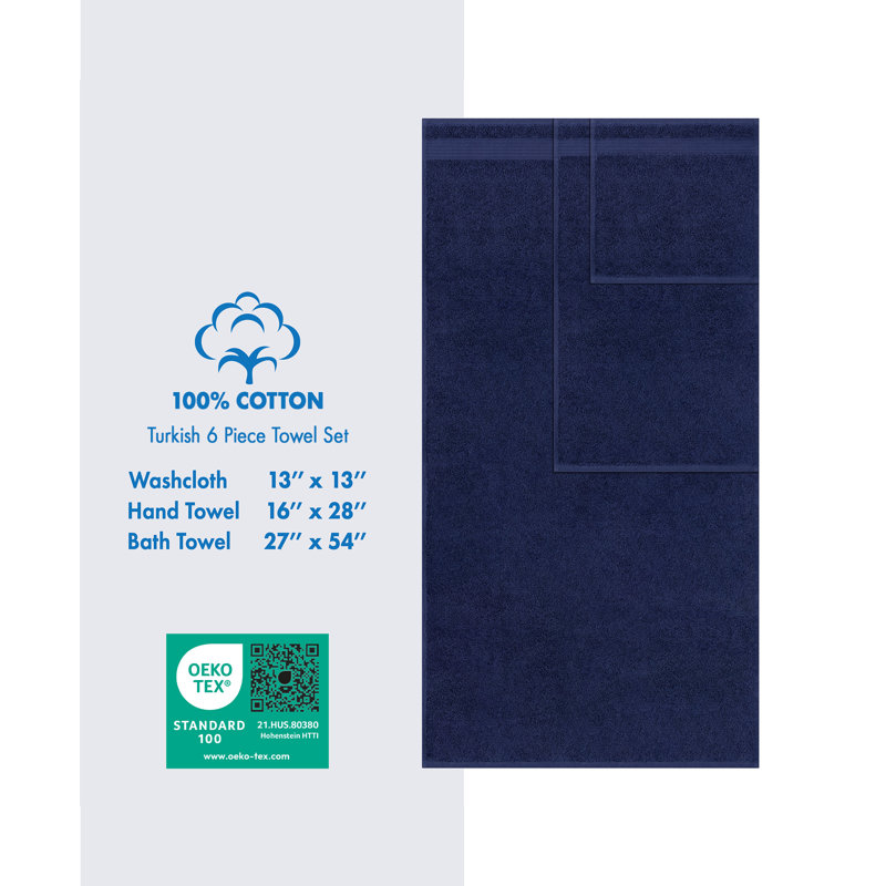 Ensemble de serviettes de bain luxueuses 100% coton turque 6 pièces, très doux et absorbant, Marine