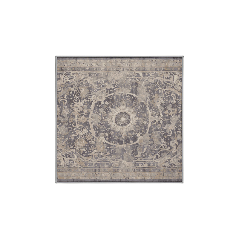 Machine Washable Gray Area Rug, Square 3'