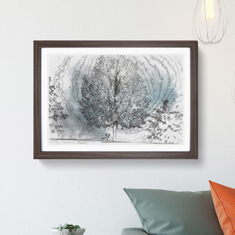 Hare in a Winter Forest in Abstract - Picture Frame Graphic Art Print on MDF, 62cm H x 87cm W x 2cm D, Walnut Framed