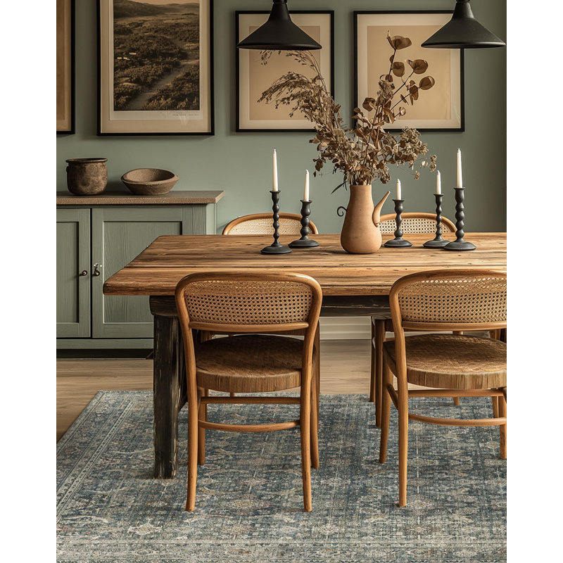 Tapis oriental lavable à la machine Abastos, Rectangulaire 8 pi x 10 pi, Slate Blue