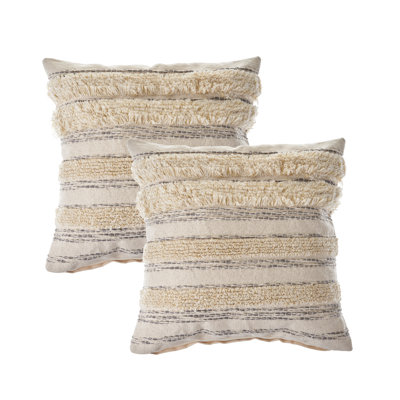 Ensemble de 2 coussins décoratifs en coton crème / beige à franges