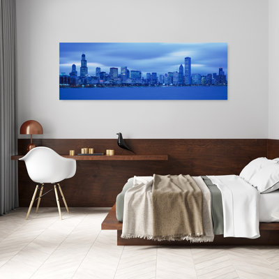 Vue d'un horizon urbain au crépuscule, Chicago, Illinois, États-Unis, architecture contemporaine, art mural de la ville