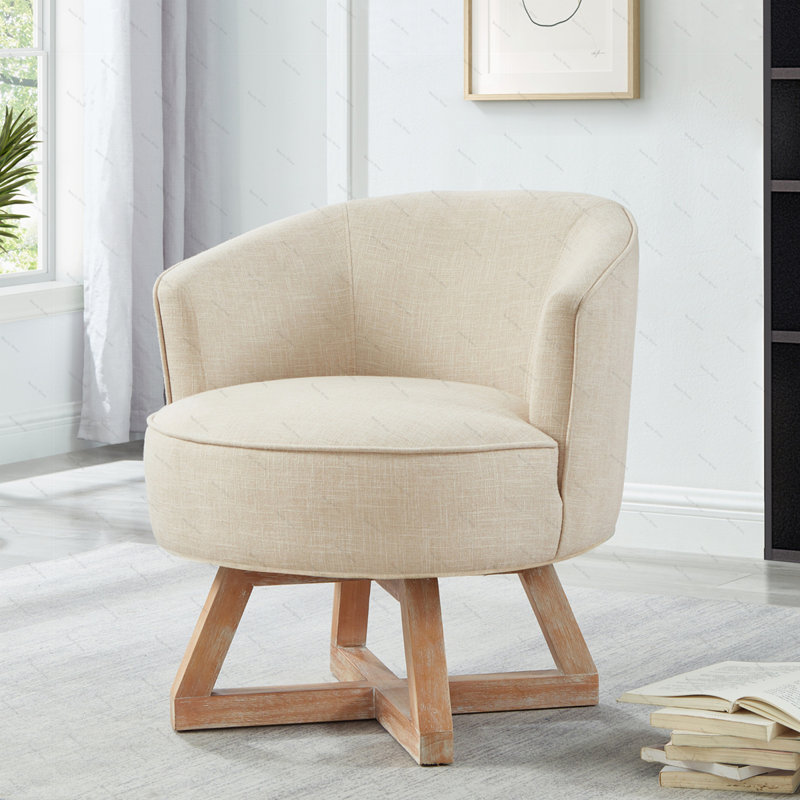 Méridienne pivotante en lin classique | 360 ° pivotant librement avec base et pieds en bois massif en forme de croix | Fauteuil d'appoint confortable pour le salon, la chambre à coucher, le bureau et la commode
