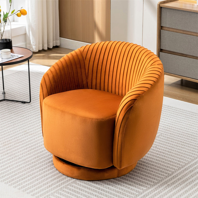 Fauteuil d'appoint plissé moderne avec base robuste et coussin rembourré épais, Orange