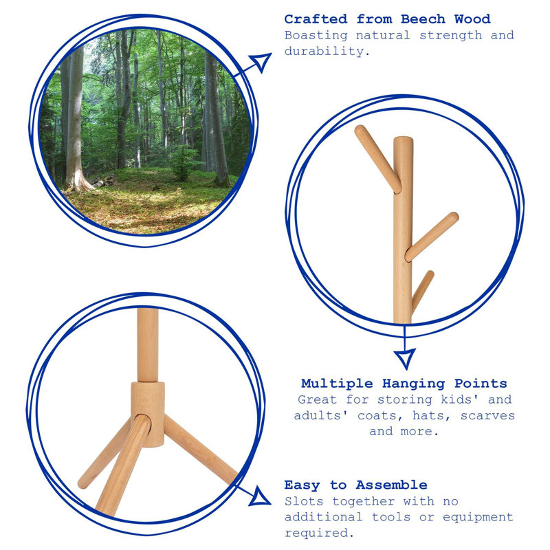 Solid Beech Wood Freestanding Coat Stand, White