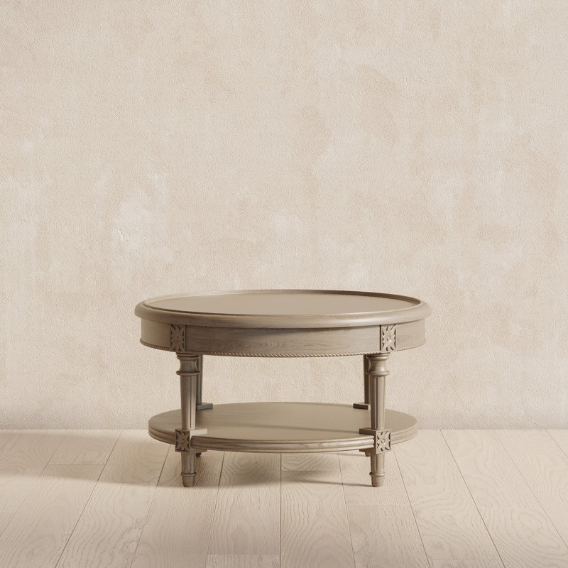 Maven Lane Pullman Round Wooden Coffee Table, Antiqued Gray