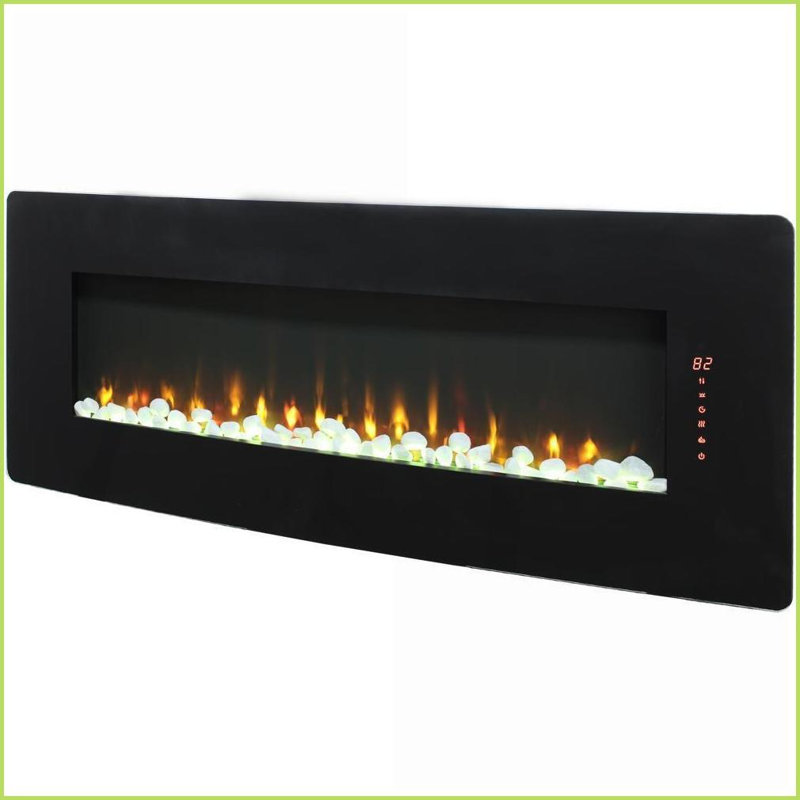 Foyer électrique, façade incurvée murale de 48 pouces avec télécommande, flamme multicolore | Verre trempé + tôle | Sans évent