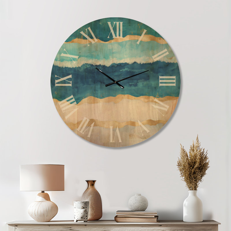Horloge murale surdimensionnée en bois côtier - ondulations de plage tropicale, Medium
