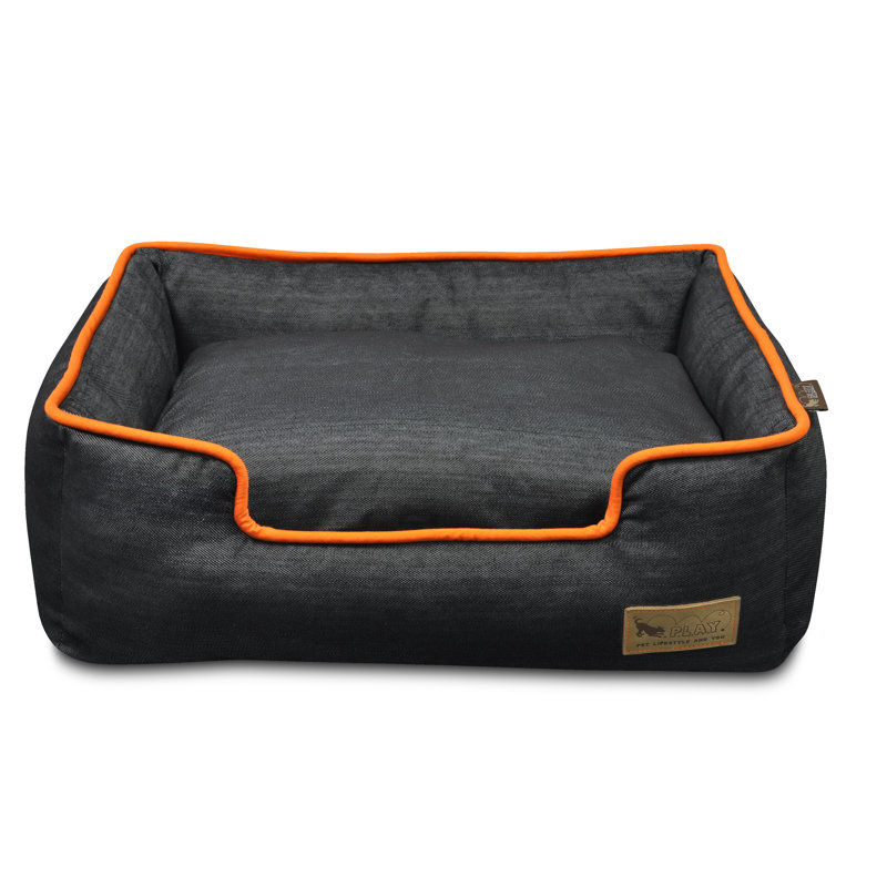 Lit pour chien Urban Denim , Bleu médiéval / mandarine, Moyen (H 8 po x l 31 po x P 25 po)