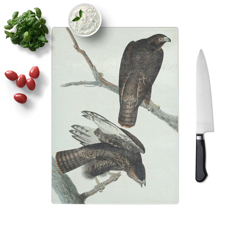 Tempered Glass Two Hawks by John James Audubon Chopping Board, 20 cm W x 28.5 cm L