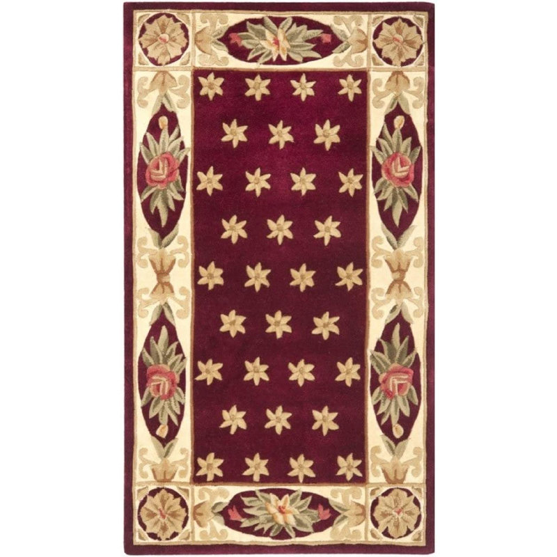Lenora Hand Tufted Wool Pile Floral Rug, Rectangle 5' x 8'