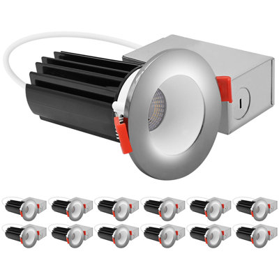 LUXRITE 2 In. LED Recessed Light, Deep Regressed Canless Light, Round White & Chrome Interchangeable Trim, 5CCT, 1000LM, 15W, CRI80, Dimmable 12 Pack