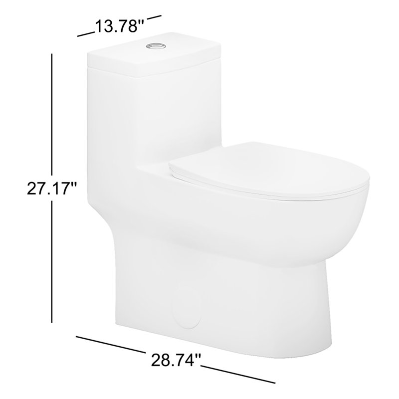Toilette allongée monobloc à double chasse haute efficacité blanc brillant - 28,74 x 13,78 x 27,17