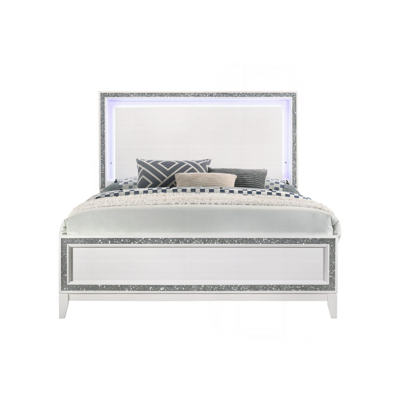 White Finish Queen Bed W/Led