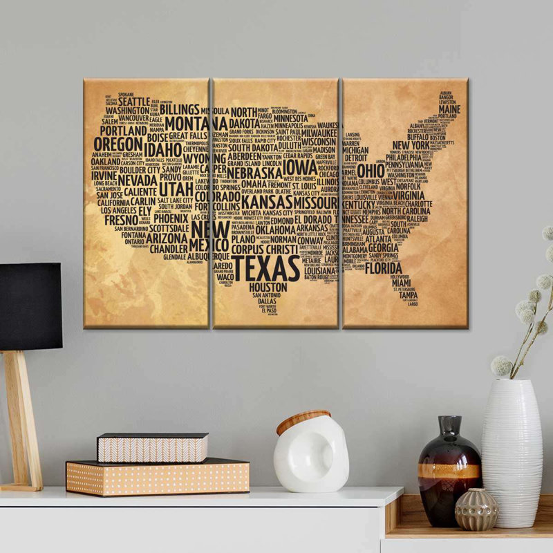 Carte des États-Unis 3 pièces, H 24 po x l 38 po x P 1,25 po