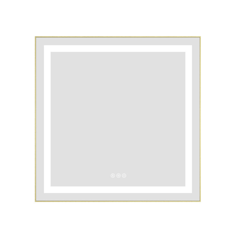 LED Bathroom Mirror with Front-lit, 3 Colors Temperature & Dimmable Light, Gold, 28" x 30"