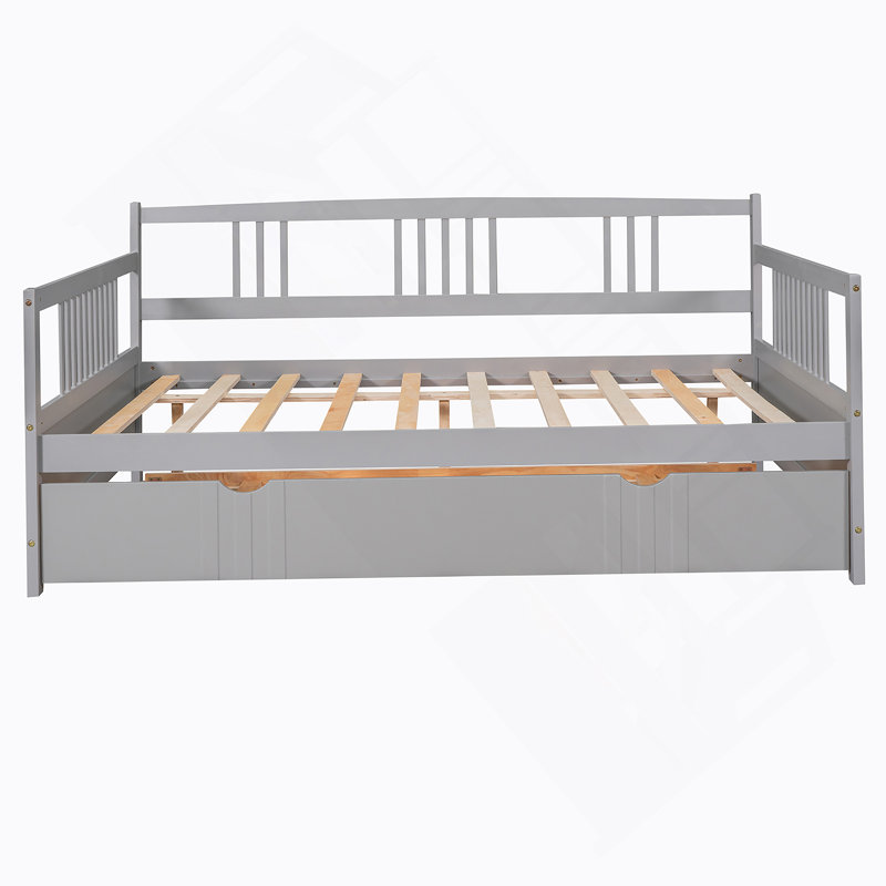 Lit de jour en bois avec lit gigogne simple, gris, Full / Double