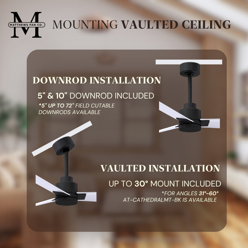 Alessandra Outdoor Downrod Ceiling Fan, Matte Black, Matte White