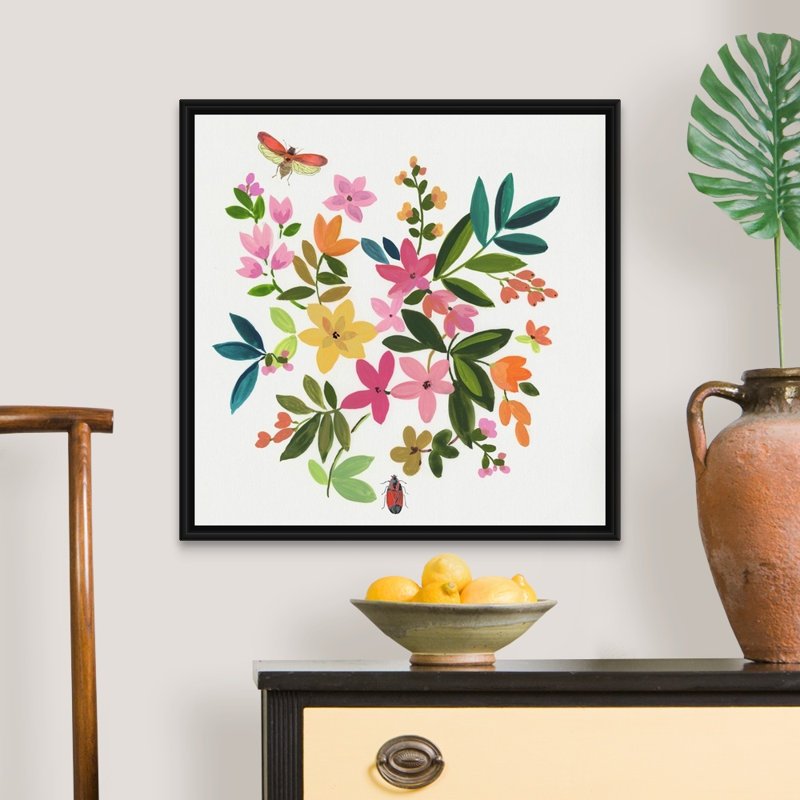 «Folky Flowers I» par Asia Jensen, reproduction sur toile, Toile avec cadre noir, H 26 po x l 26 po x P 1,75 po
