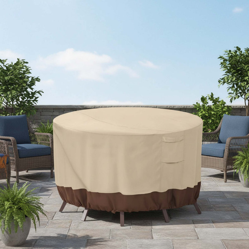 Round Beige&Brown 100% Waterproof Anti-Fading UV Resistant Patio Furniture Cover 84"DIAx28"H for Outdoor Table Chair Set