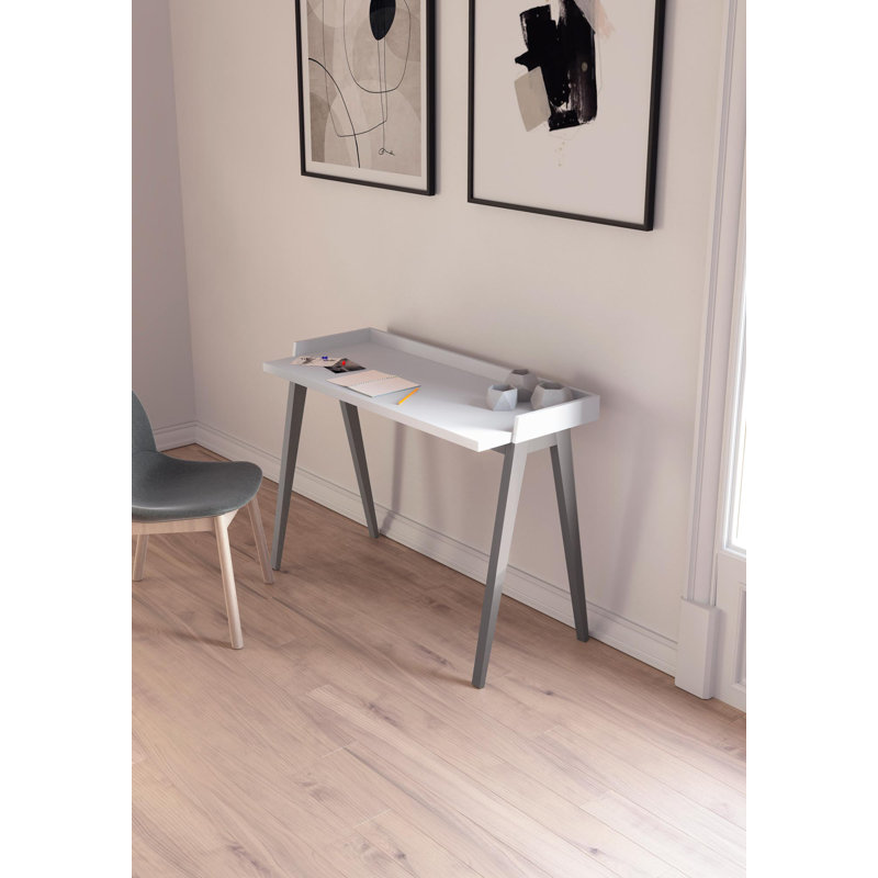 Mcraney Solid Wood Base Writing Desk, White, Grey