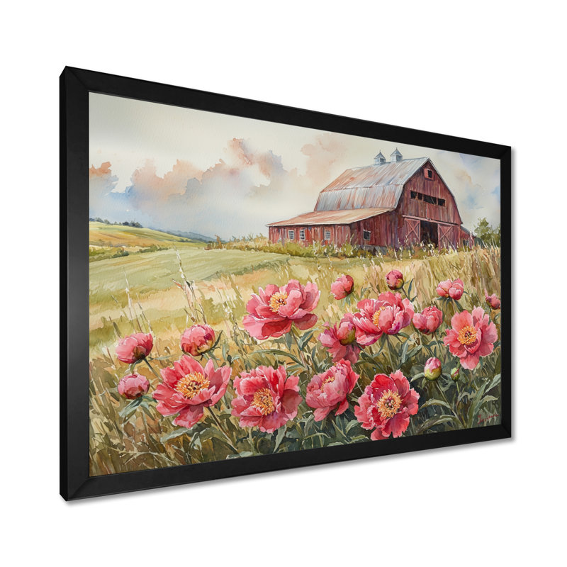 Doffin pivoines dans la brise de basse-cour VI - pivoines, art mural, Reproduction encadrée d'une seule photo