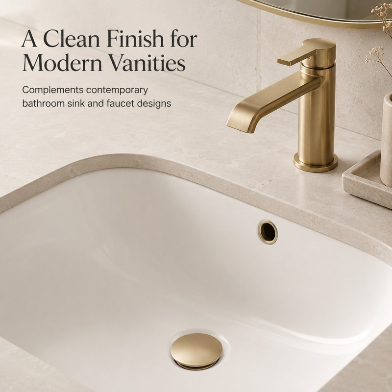 Bathroom Sink Pop-Up Drain With Overflow, Brushed Gold