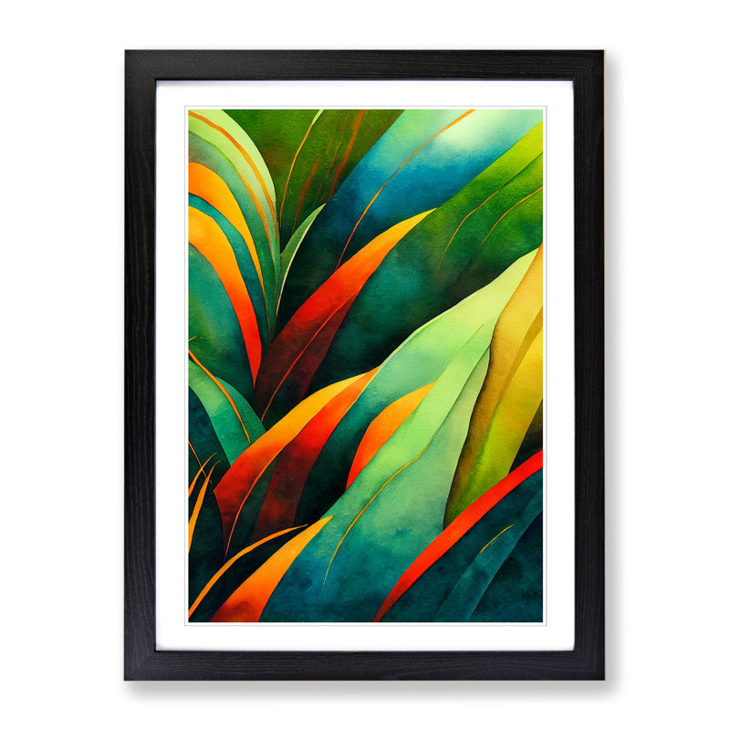 Watercolour Jungle Leaves - Single Picture Frame Print, Black, 64cm H x 46cm W x 2cm D