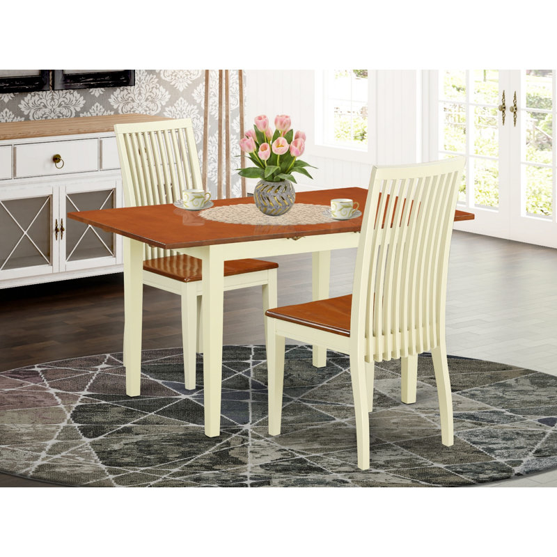 L'ensemble de table et de chaises de cuisine 3 pièces comprend une table de salle à manger rectangulaire avec rallonge papillon et 2 chaises en bois massif, babeurre 32 po x 54 po
