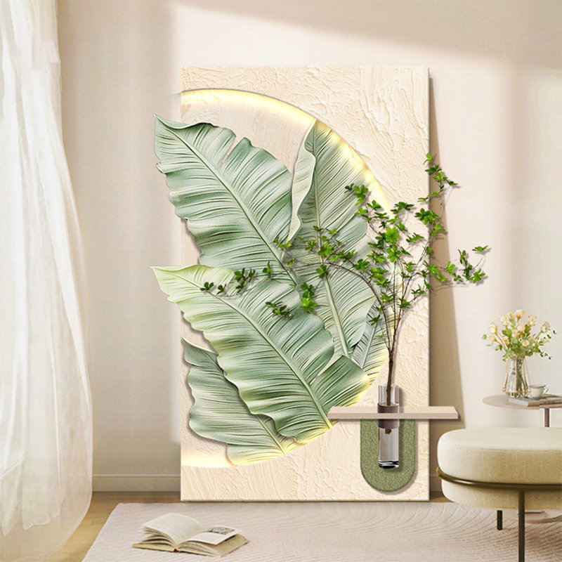 Art mural rectangulaire en bois manufacturé crème et vert, H 31,5 po x l 23,62 po