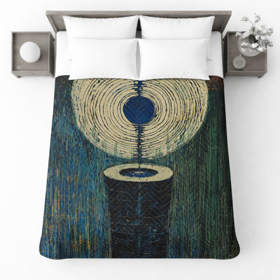 Couvre-lit matelassé bleu à cercles concentriques 