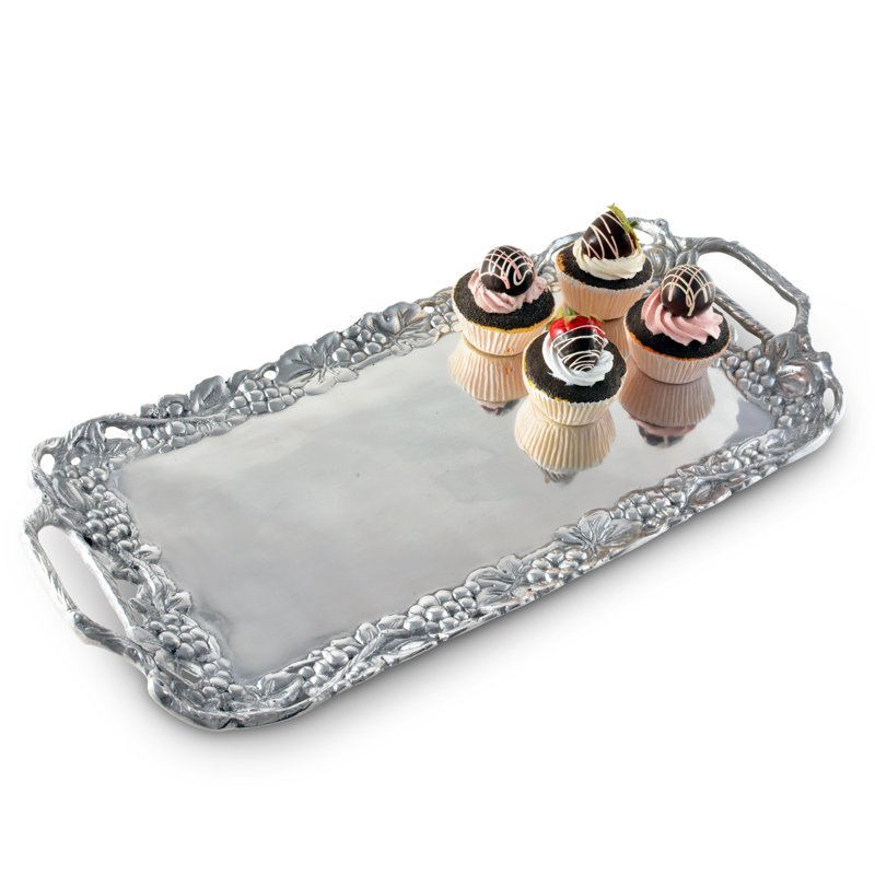 Grape Motif Aluminum Serving Tray with Handles