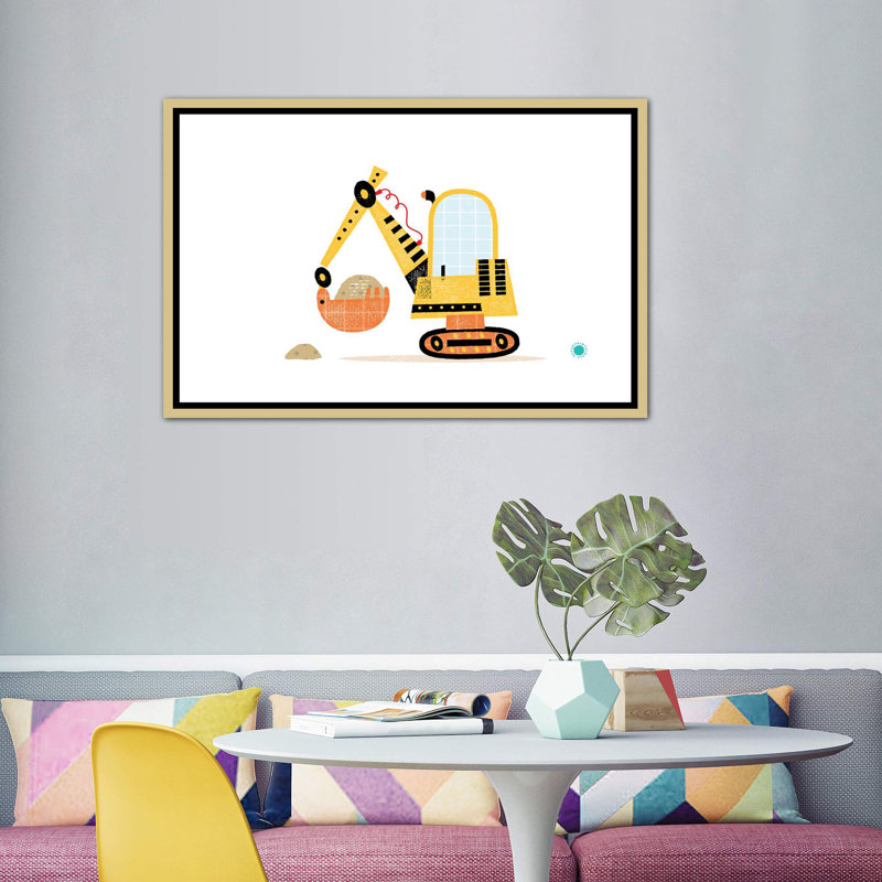 Excavator - impression d'art graphique, H 40 po x l 60 po x 1,5 po, Toile encadrée d'or, Pas de tapis