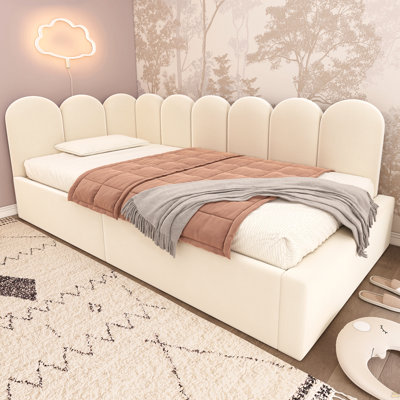 Upholstered Daybed Bed With Storage,Ottoman Bed Twin Size Single Sofa Bed, Daybed With Hydraulic Storage Bed Frame, With Metal Slatted Frame, Velvet, Beige (Without Mattress)