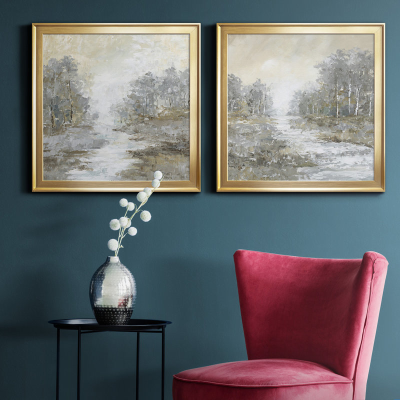«Babbler Brook I», ensemble de 2 peintures sur toile encadrées, Or, H 34,5 po x l 69 po x P 1,5 po