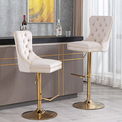Kashonda Swivel Adjustable Height Velvet Bar Stool
