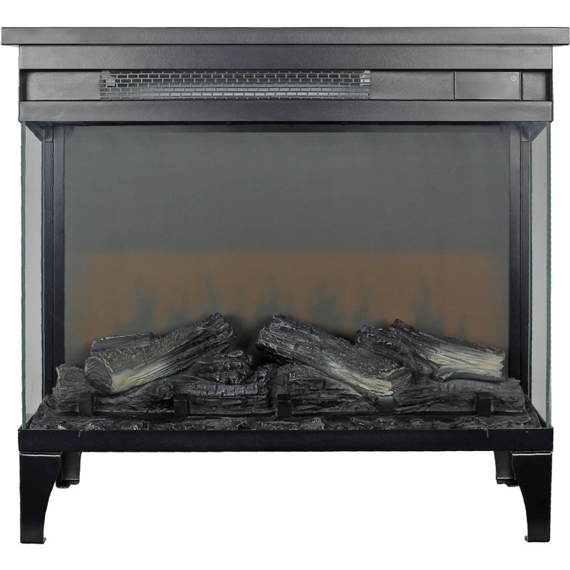 24 Inch Three Sided Glass Electric Fireplace With Feet, Gray