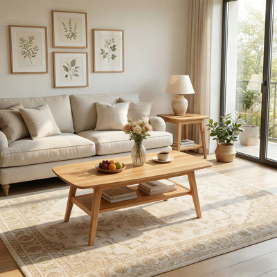 Table basse en chêne massif de style Mid-Century avec étagère de rangement ouverte AquaWood