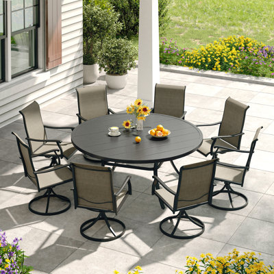Ensemble de salle à manger 7 pièces pour table ronde d'extérieur avec chaise pivotante 7 pièces