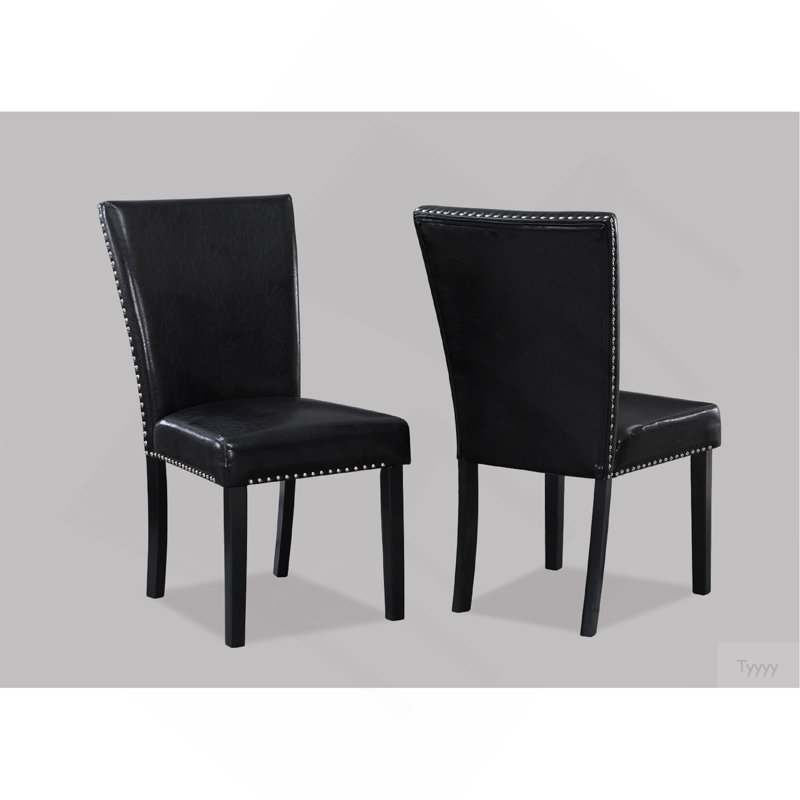 Chaise d'appoint 2 pièces rembourrée avec garniture cloutée et similicuir noir