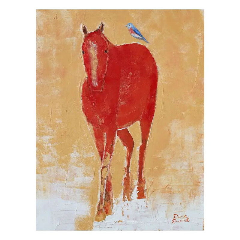Red Horse Print by Dara Daniel, Black Floater Framed Canvas, No Mat, 34" H x 26" W