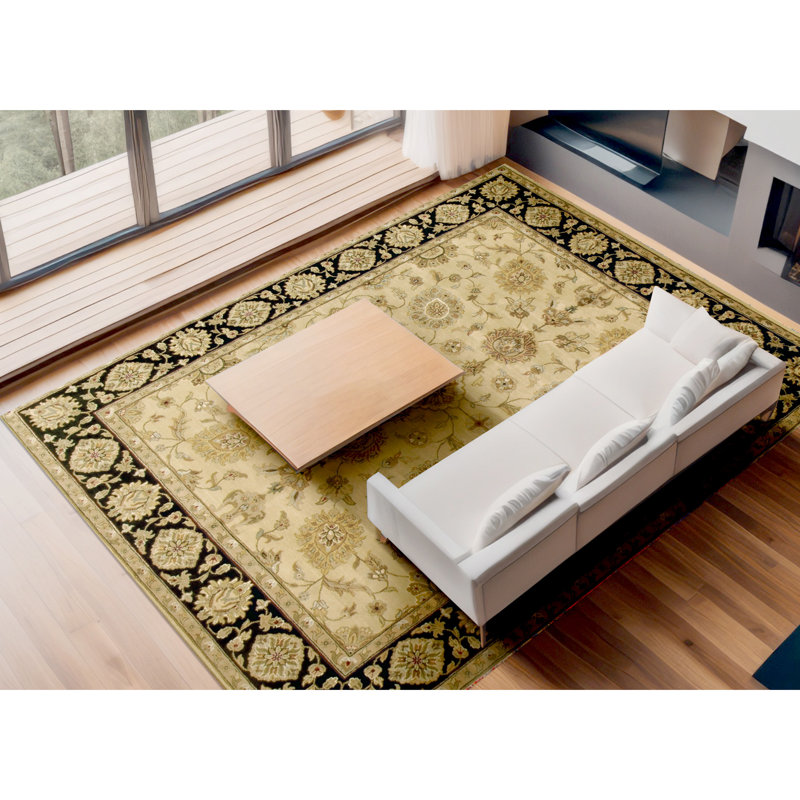 Hand Knotted Wool Oriental Area Rug in Gold/Black, Rectangle 4' x 6'