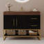 Meuble-lavabo autoportant moderne 36 po avec lavabo en céramique et plateau en pierre frittée 36 po - Meuble-lavabo noir et doré pour salle de bain-1429232464
