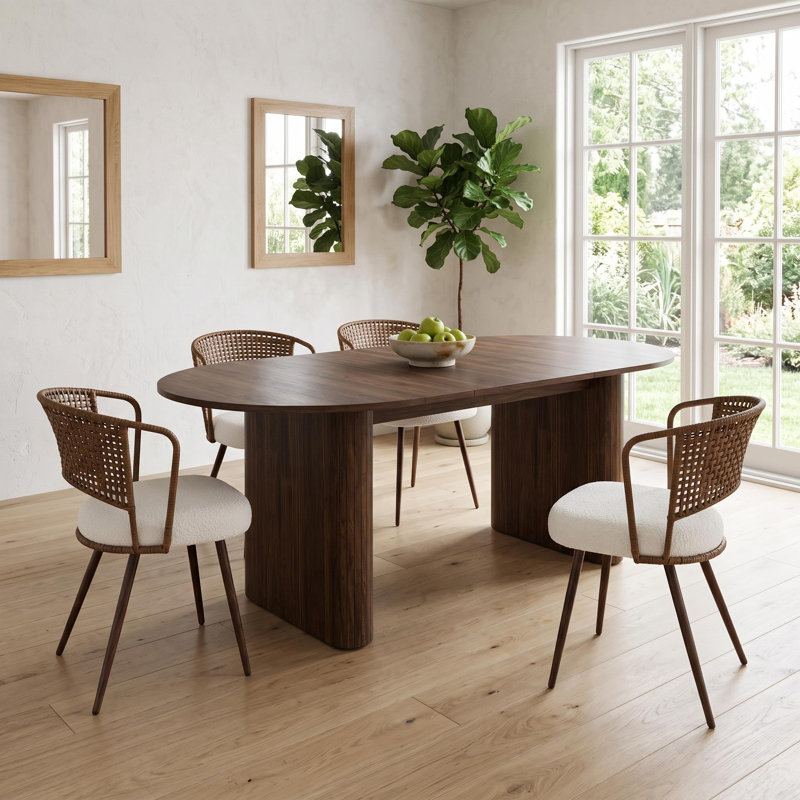 Table de salle à manger 70,8 "ovale pour 4-8 personnes avec base en lattes de bois, Noyer brun