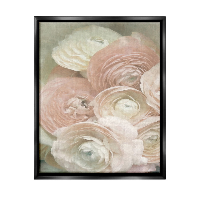 «Ranunculus Blooms Motif Floater Frame» sur, Cadre flottant noir de jais, H 21 po x l 17 po
