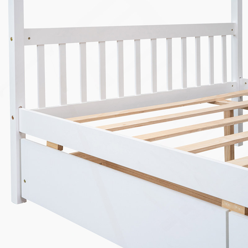 Lit en bois avec tiroirs, Blanc