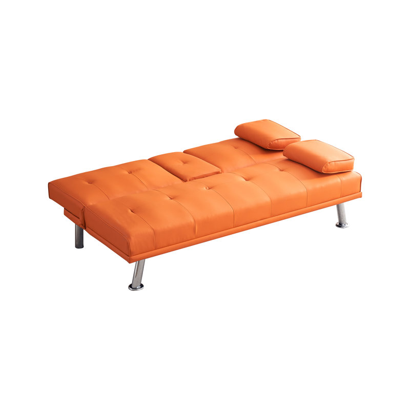 Canapé-lit de bureau multifonctionnel en cuir orange avec table pliante double et conception peu encombrante