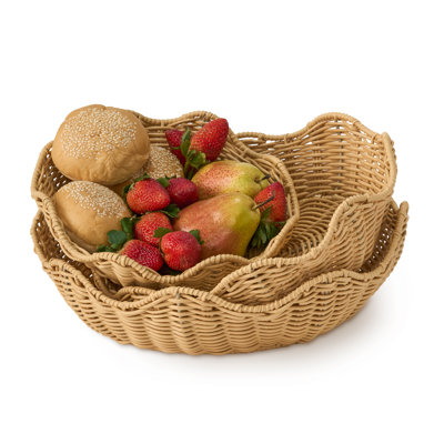 Selene Wicker Storage Baskets Set of 3 - 13.7, 11.8, 9.8 Inches Resin Wicker Brown - for Kitchen Fruits, Bread and Vegetables