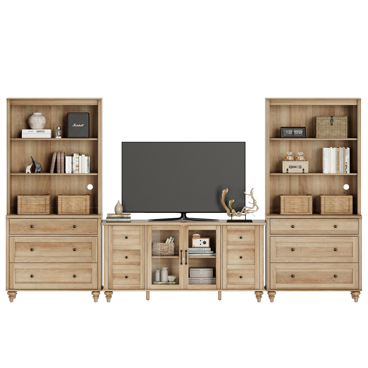 Rosalind Wheeler Entertainment Center With Bookshelves With Glass Doors ...