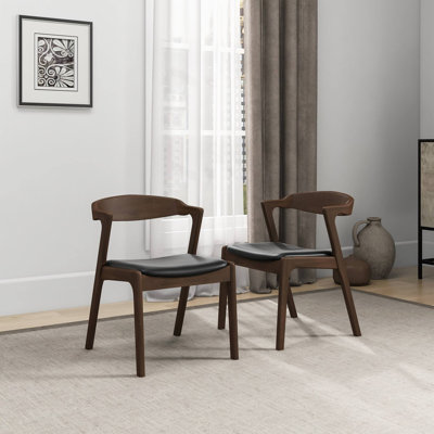 Chaise en bois de noyer massif et chaises d'appoint en cuir de polyuréthane noir (ensemble de 2)